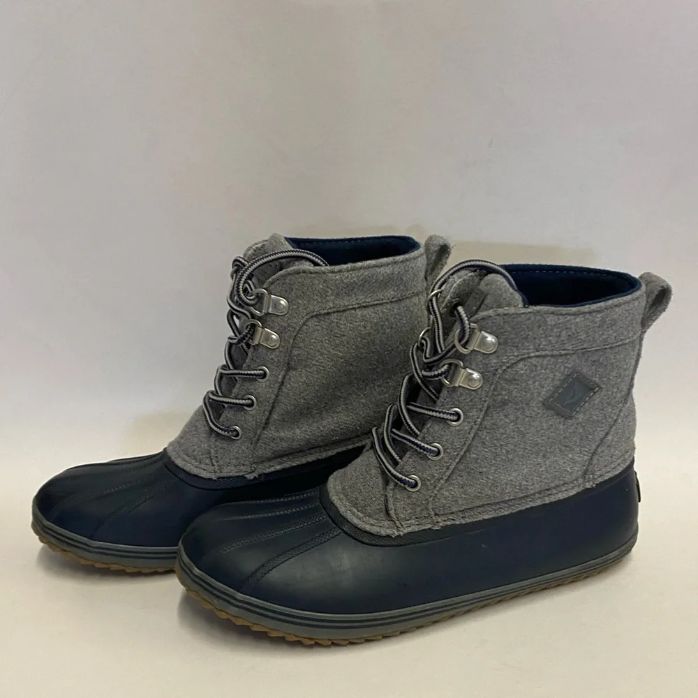 Sperry Top‎ Sider Duck Boots Gray Wool Navy Rubber Waterproof Womens Size 5M